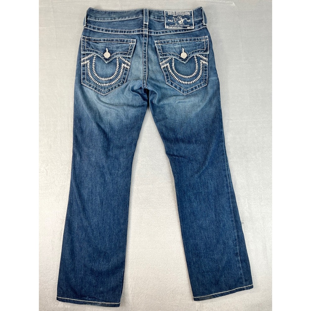 True Religion Ricky Big T Jeans Mens 33 Blue Excellent Straight Leg Big Stitch - Picture 10 of 13